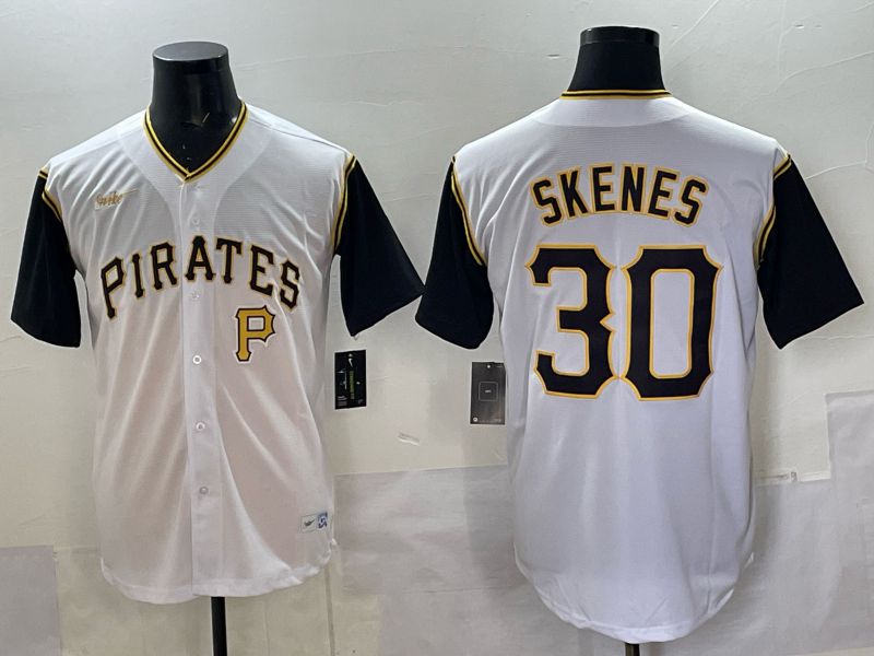 Men 2025 Pittsburgh Pirates #30 Skenes White Throwback Game Nike MLB Jersey style 016->pittsburgh pirates->MLB Jersey